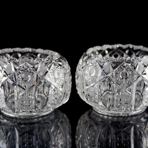Mckee Quintec Clear Rose Bowl Vases Set de 2 vintage Pressed Pattern Glass EAPG