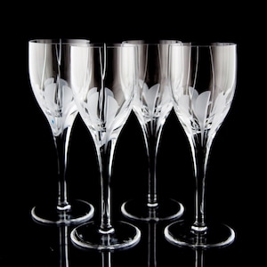 Atlantis Foliage Water Wine Goblet Glasses Set of 4 Elegant Vintage Crystal Stemware