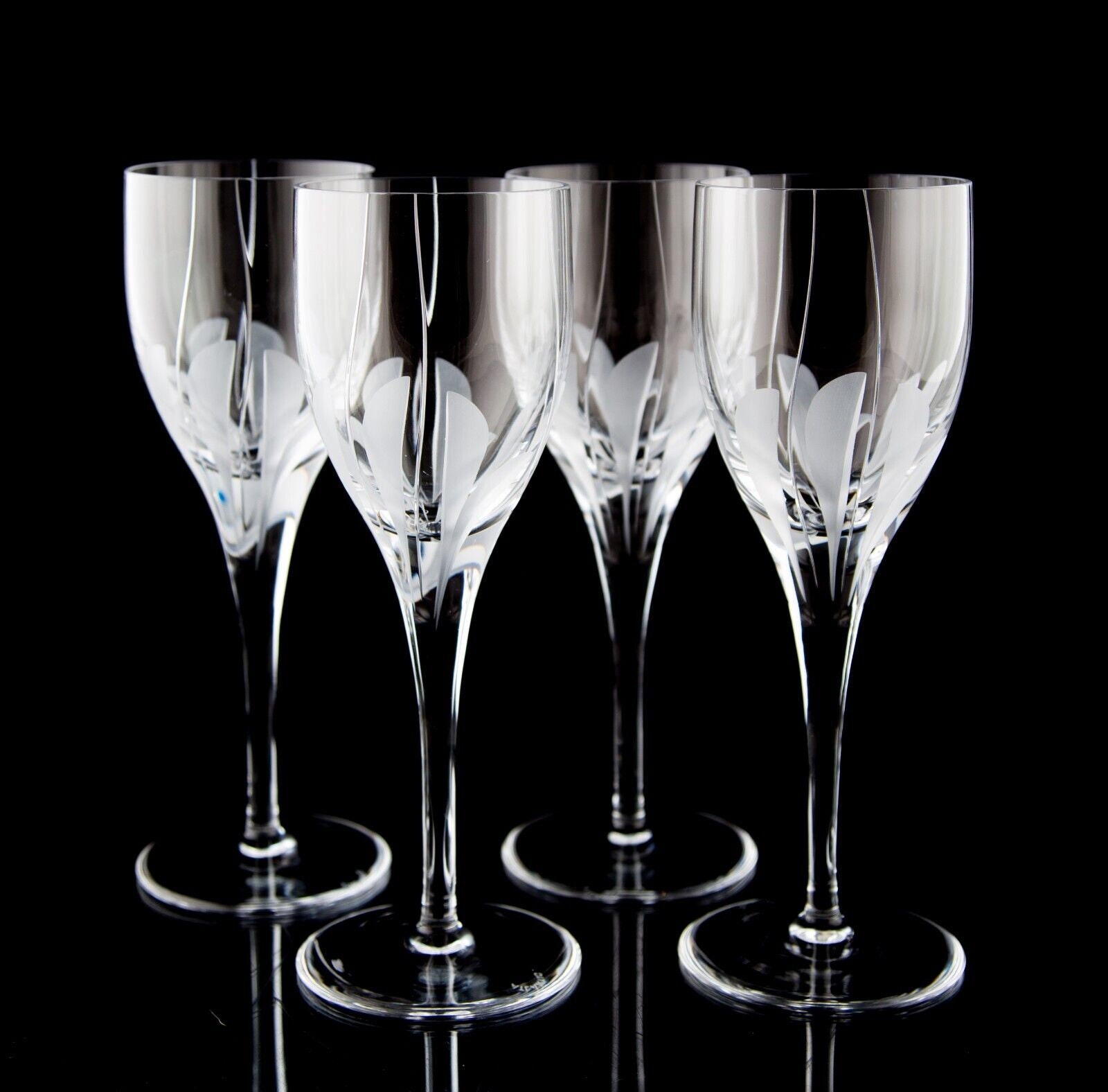 Atlantis Foliage Water Wine Goblet Glasses Set of 4 Elegant Vintage Crystal Stemware