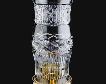 Waterford Pompeii Brass Base Hurricane Lamp Candlestick Vintage Crystal Signed