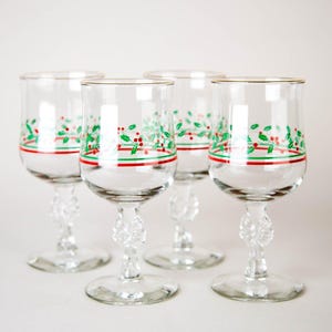 Libbey Arby&#39;s Christmas Collection Water Wine Goblet Glasses Set of 4 Bow Stem Glassware