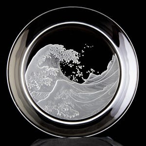 Sasaki Crystal Hokusai Large Decorative Plate or Shallow Bowl Vintage Japan