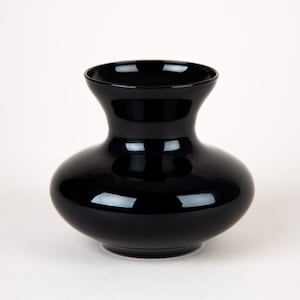 Vintage Black Amethyst Glass Vase Small 3" Signed