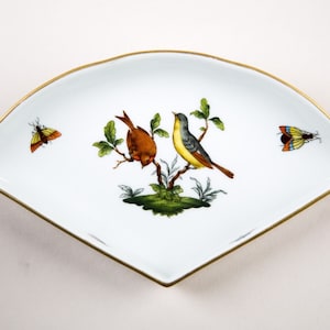 Herend Rothschild Bird Fan Shaped Dish Hors d&#39;Oeuvres Vintage Porcelain Hungary