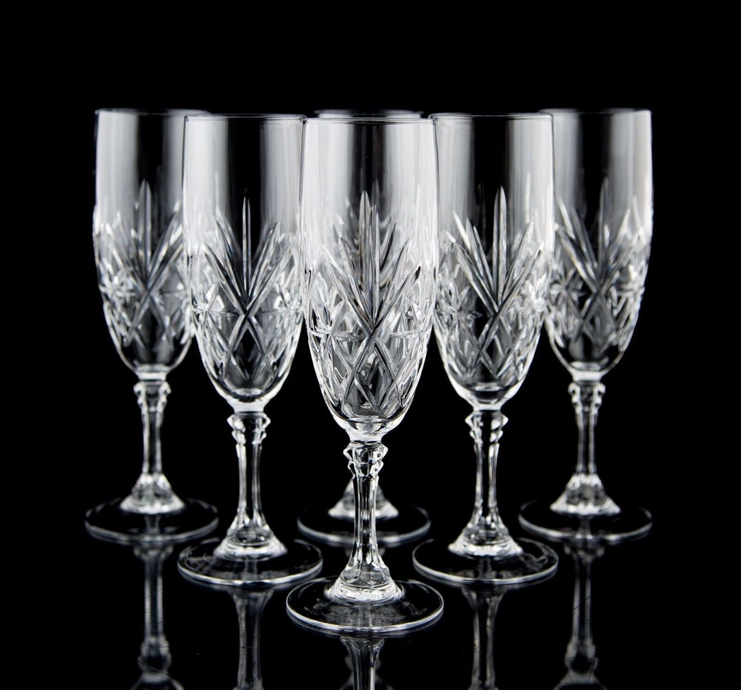Cristal D'arques Deauville Fluted Champagne Glasses Set of 7 Vintage