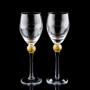 Union Street Art Glass Manhattan Gold Sherry Glasses Set of 2 Signed