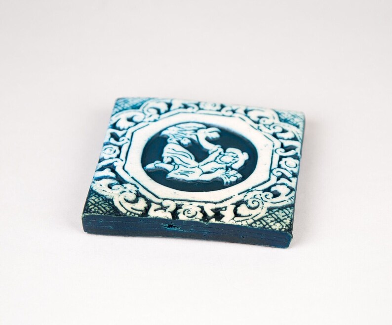 Mercer Moravian Pottery Tile Blue Floral Flower Picking Etsy