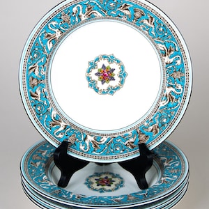Wedgwood Florentine Turquoise Rim Soup Bowls Set of 5 Vintage Bone China England