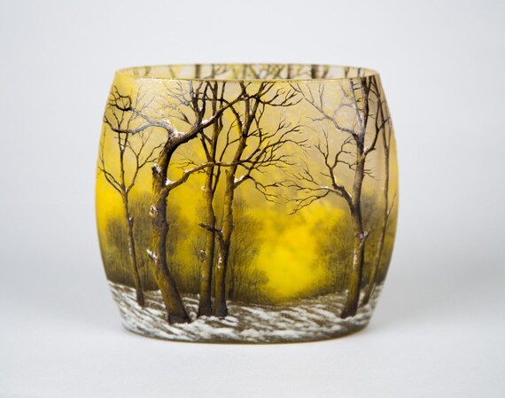 Daum Nancy Winter Landschap Cameo Ge mailleerde Vaas Antiek Glas