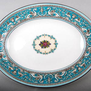 Wedgwood Florentine Turquoise Oval Serving Platter 13&quot; Vintage England
