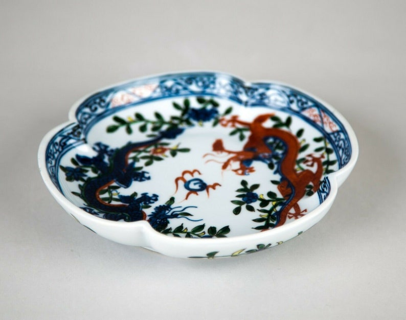 Vintage Japanese Hand Painted Porcelain Dragon Dish Shallow Etsy