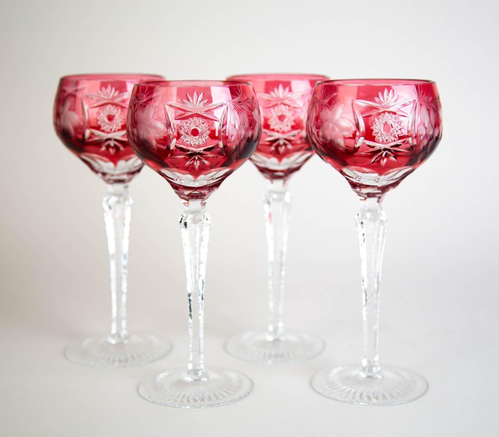 Nachtmann Traube Cranberry Red Tall Hock Wine Glasses Set of 4