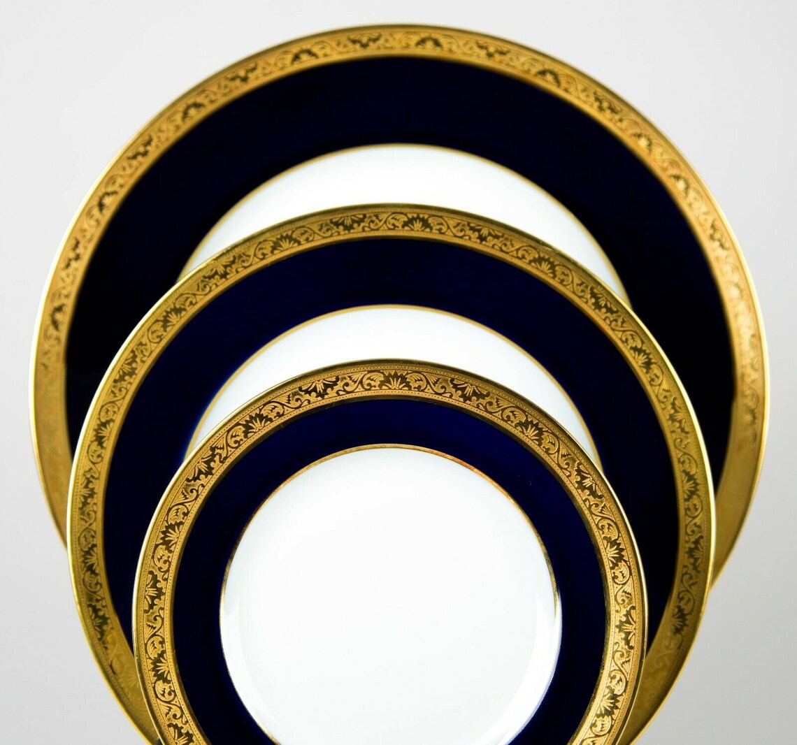 72 Piece Raynaud Limoges CONDE Cobalt Blue & Gold France Etsy