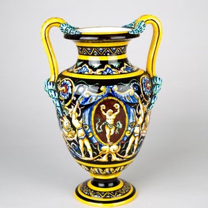 Antique Gien Faience Renaissance Majolica Vase 10.75" French Pottery