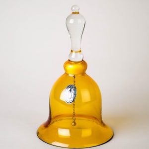 Pilgrim Glass Topaz Amber Yellow Bell 7&quot; Hand Blown Vintage