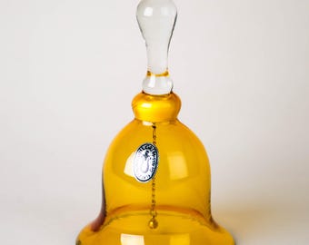 Pilgrim Glass Topaz Amber Yellow Bell 7" Hand Blown Vintage