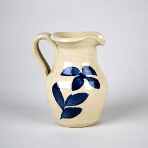 Williamsburg Pottery Salt Glazed Cobalt Blue Leaf Creamer Milk Jug Vintage