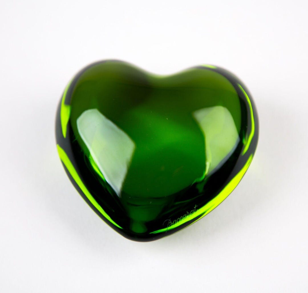 Baccarat Green Puff Heart Crystal Paperweight Figurine