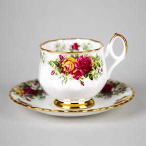 Royal Dover Roses Tea Cup and Saucer Gold Trim & Floral Bone China England