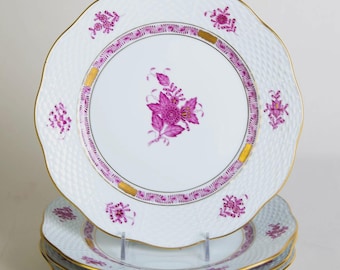 Herend Chinees boeket frambozen dessertborden #519 set van 4 vintage porselein Hongarije