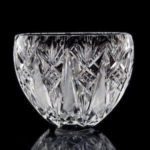 Vintage Bohemian Cut Crystal Fan Shaped Vase Elegant 6&quot;