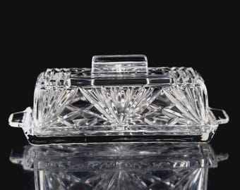 Mantequera con tapa Gorham Cherrywood de 1/4 de libra, cristal vintage