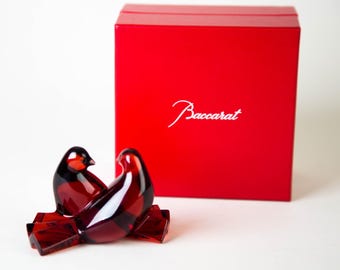 Baccarat Red Love Birds Saint Valentin Doves Figurine Paperweight