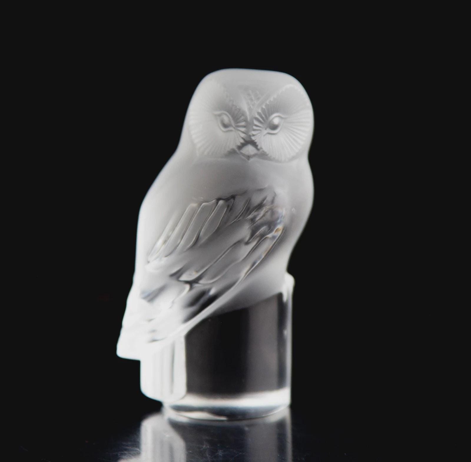 Lalique Owl Figurine Paperweight Vintage Crystal France Signed