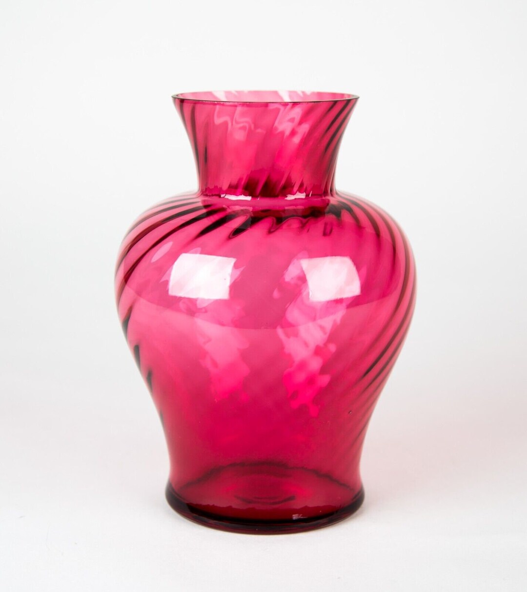 Pilgrim Art Glass Cranberry Red Spiral Optic Baluster Vase Etsy