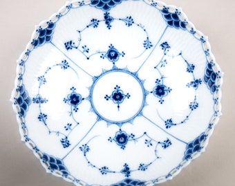 Antique Royal Copenhagen Blue Fluted Full Lace Cake Plate Shallow Bowl #1018