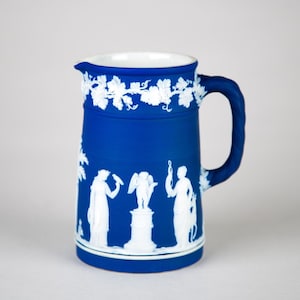 Antique Wedgwood Dark Blue Jasperware Mini Pitcher Jug England c. 19th Century
