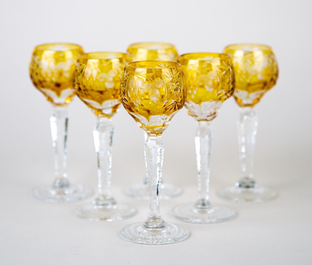 Nachtmann Traube Cordial Glasses Set of 6 Amber Yellow Cut to Etsy