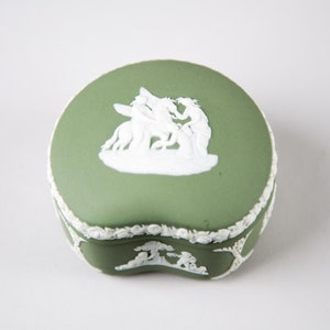 Wedgwood Celadon Sage Green Jasperware Trinket Box 3&quot; Vintage England