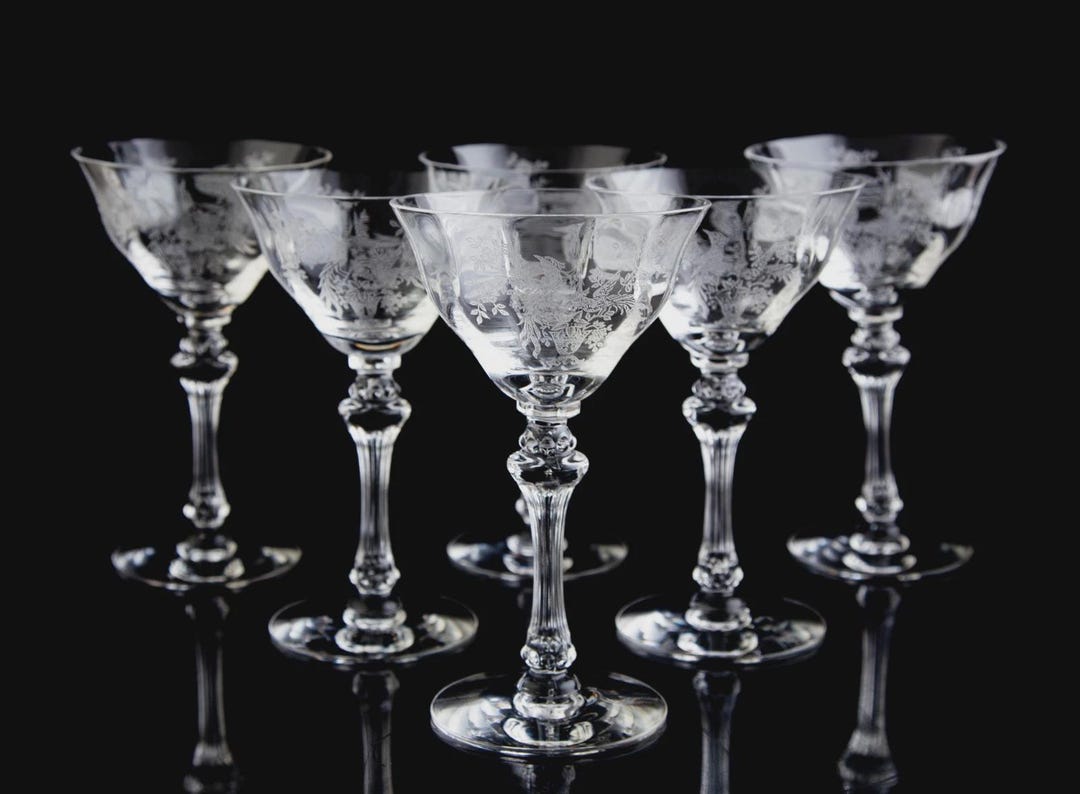 Tiffin Persian Pheasant Stem 17358 Optic Tall Champagne Sherbet