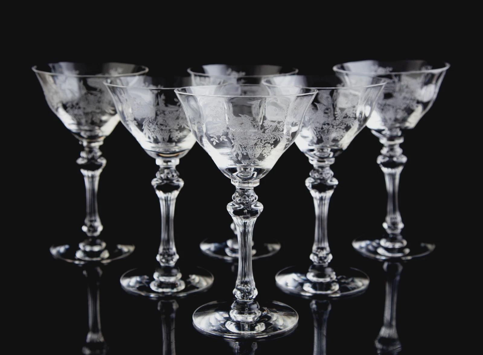 Tiffin Persian Pheasant Stem 17358 Optic Tall Champagne Sherbet