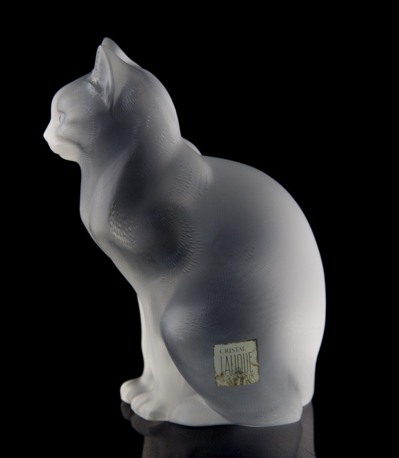 Lalique Sitting Cat Frosted Crystal Figurine Large Sculpture