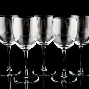 Vintage Clear Plain Wine Glasses Set of 5 Crystal Stemware Barware