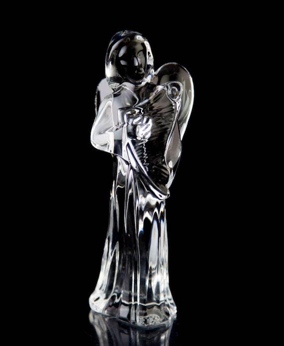 Baccarat Nativity Angel With Harp Figurine Vintage Crystal France