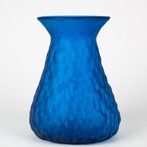 Vintage Frosted Satin Blue Art Glass Large Vase 8&quot; Blown Glass