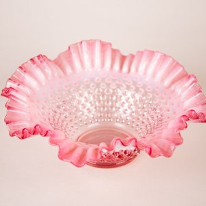 Fenton Hobnail Cranberry Opalescent Crimped Bowl 10" Vintage Glass - Etsy