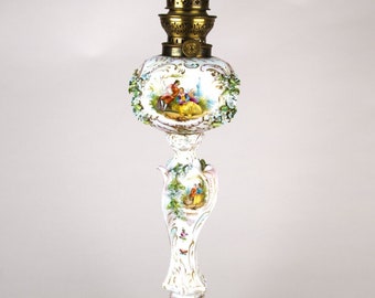 Antique Carl Thieme Dresden Courting Couple Banquet Lamp Germany 19"