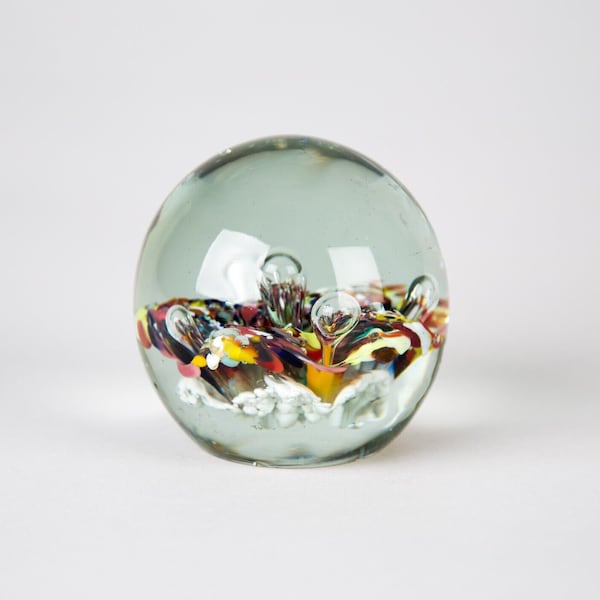 Vintage Art Glass Paperweight Control Bubble Multicolor