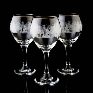 Libbey Arby&#39;s Winter Wonderland Snow Frosted Trees Water Goblet Set of 3 Vintage Christmas Drinkware