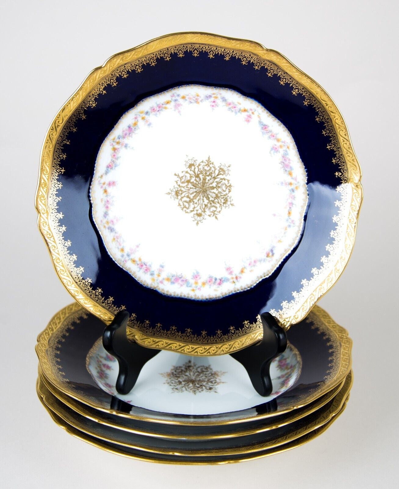 Haviland Limoges Cobalt Blue & Gold Rim Soup Bowls Set of 5 
