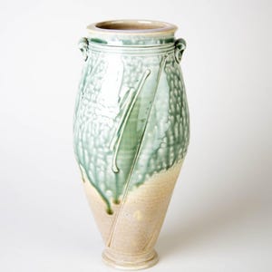 Vintage Studio Pottery Green Drip Glaze Porcelain Vase Signed