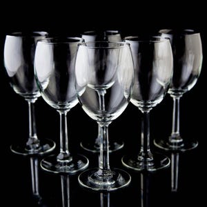 Vintage Water Wine Goblet Glasses Set of 6 Clear Plain Multisided Stem