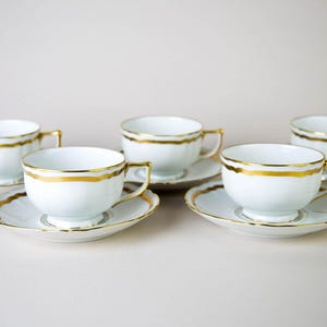 Raynaud Ceralene Limoges Marie Antoinette Gold Cups & Saucers Set of 5 Vintage Porcelain France