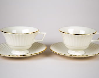 Lenox Special L148 Footed Cups and Saucers Set of 2 Vintage Gold