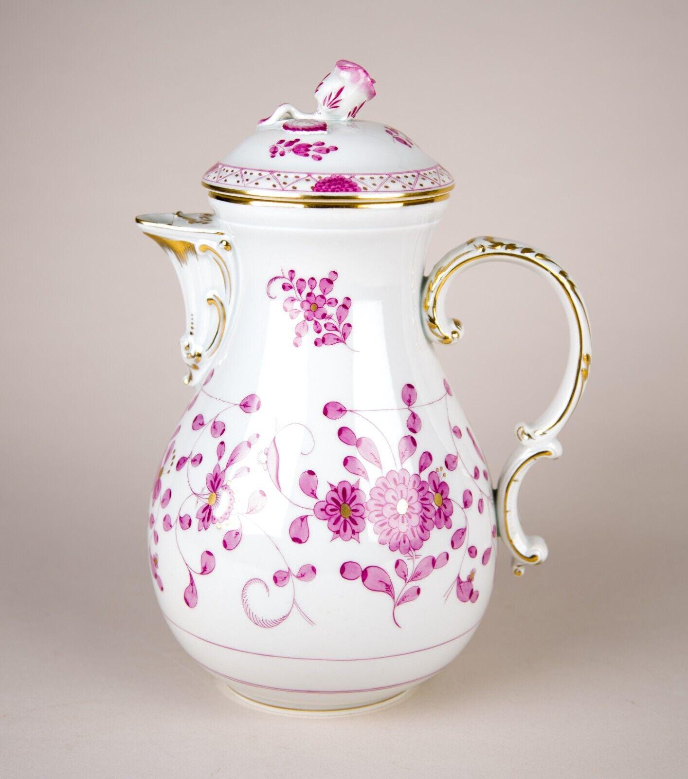 Meissen Pink Indian Large Coffee Pot & Lid Vintage Porcelain