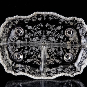 Cambridge Rose Point 4-Toed 3-Part Relish Dish Elegant Floral Etch Glass